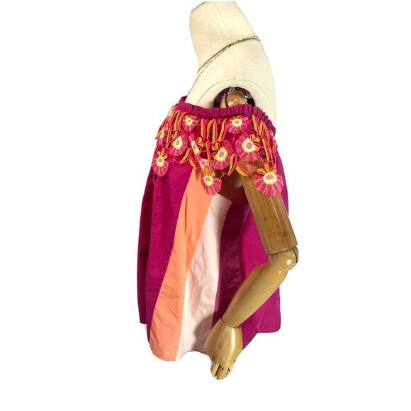 Peter Pilotto Size 10 US Pink Appliqued Lace Trim Paneled Off Top Blouse $805 - Picture 4 of 16